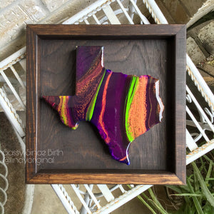 Texas Acrylic Flow Painting Mounted On Wood Purple