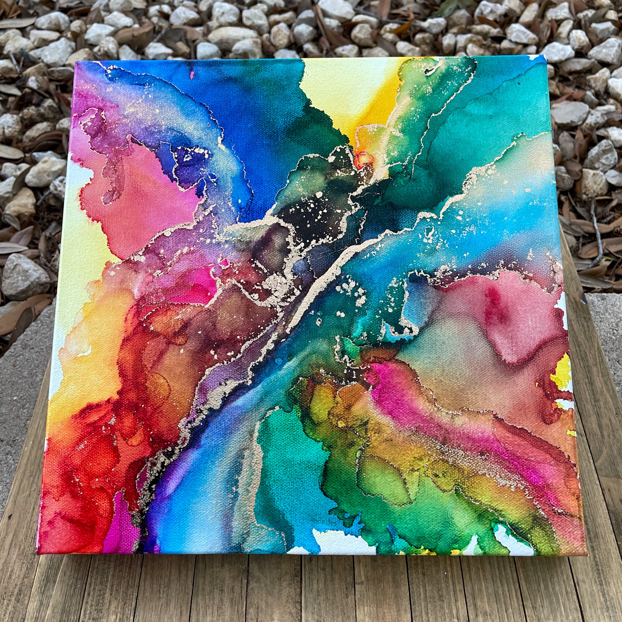 Alcohol Ink Painting on Canvas: Golden Yellow, Snapdragon Pink & Cobal –  Sassy Since Birth